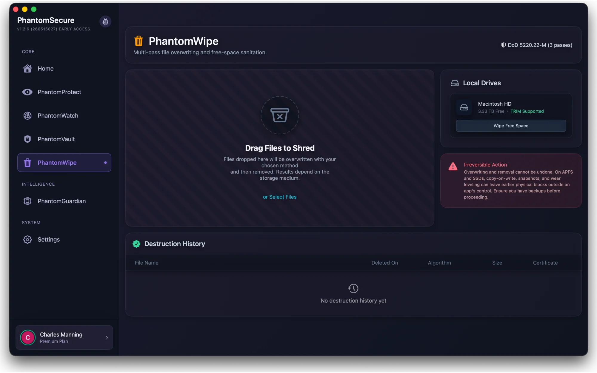 PhantomWipe secure shredder
