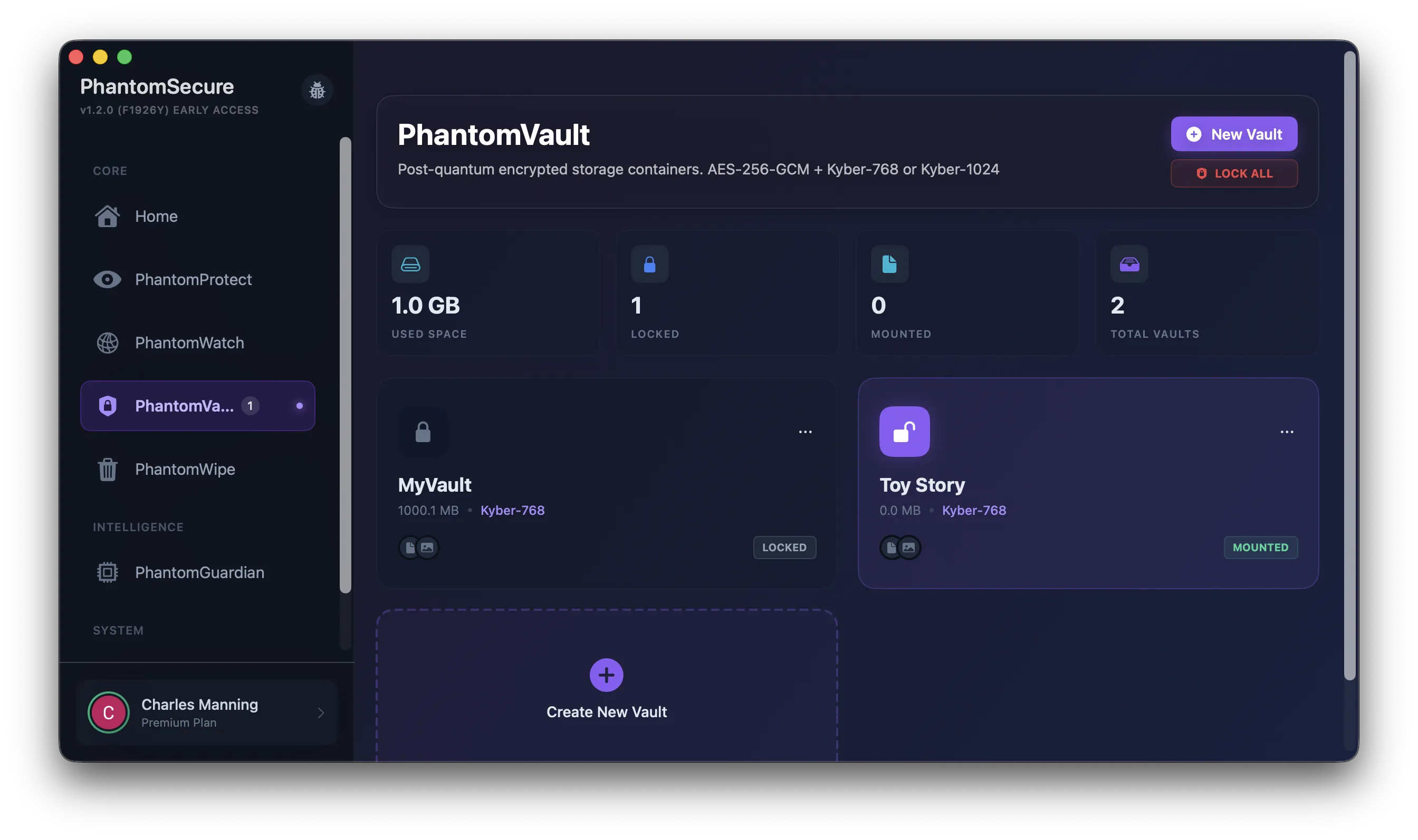 PhantomVault hidden encrypted vault for Mac using post-quantum encryption